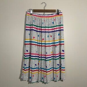Vintage Andrea Gayle Abstract Pleated‎ Midi Neon Art Skirt Made in USA Size M